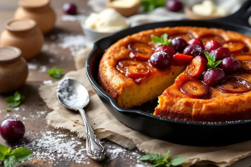 Ce gâteau aux prunes caramélisées cuit à la poêle : moelleux, rapide et parfait sans four.jpg