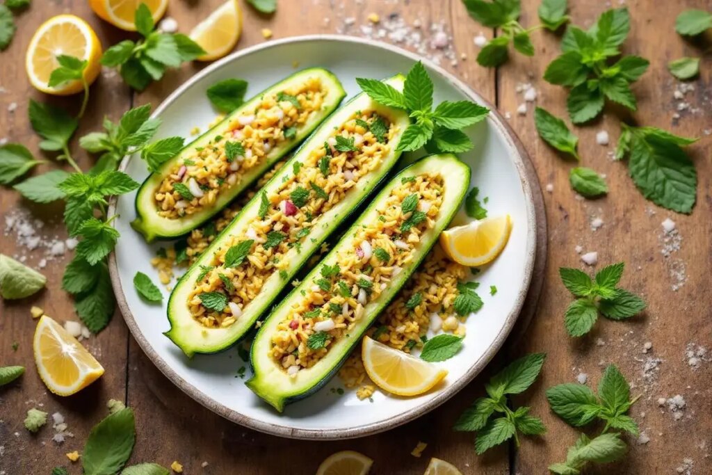 Je sers ces courgettes farcies froides : riz citronné, menthe fraîche et fraîcheur garantie.jpg