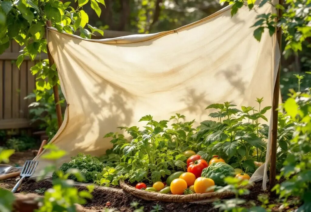Voile d’ombrage express : un vieux drap pour baisser la température du potager de 8 °C.jpg